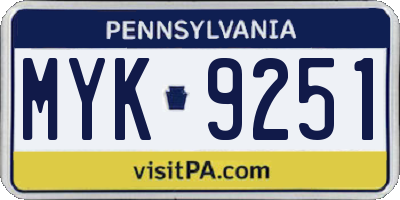 PA license plate MYK9251