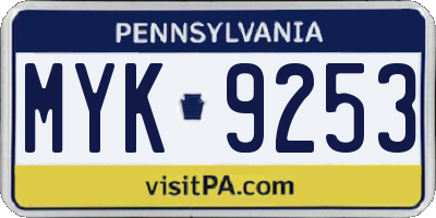 PA license plate MYK9253