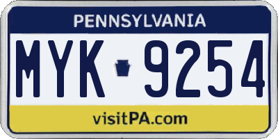 PA license plate MYK9254