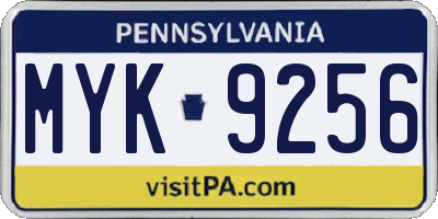 PA license plate MYK9256