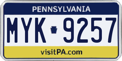 PA license plate MYK9257