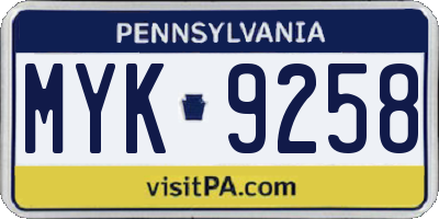 PA license plate MYK9258