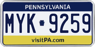 PA license plate MYK9259