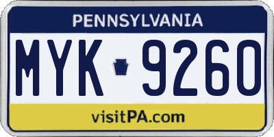 PA license plate MYK9260