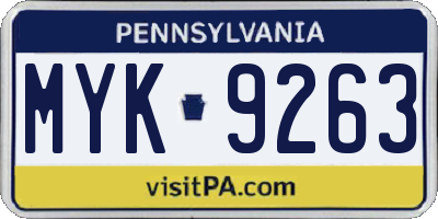 PA license plate MYK9263