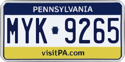 PA license plate MYK9265