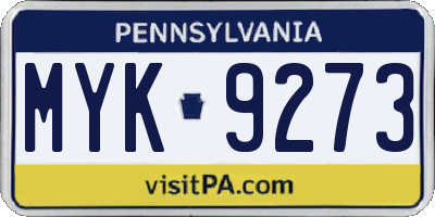 PA license plate MYK9273