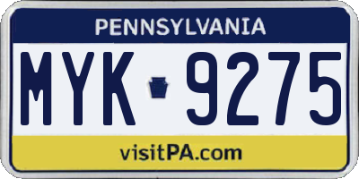 PA license plate MYK9275
