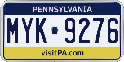 PA license plate MYK9276