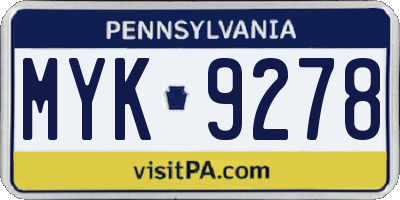 PA license plate MYK9278
