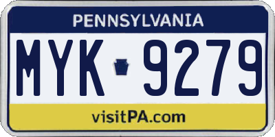 PA license plate MYK9279