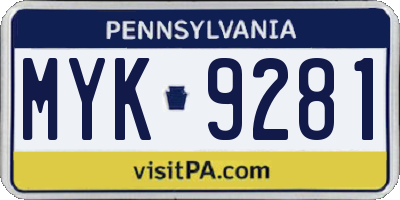 PA license plate MYK9281