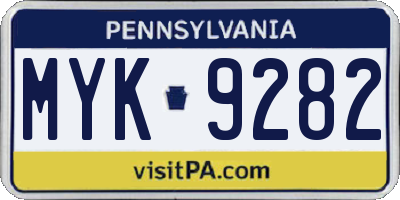 PA license plate MYK9282