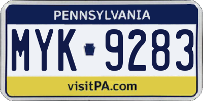 PA license plate MYK9283