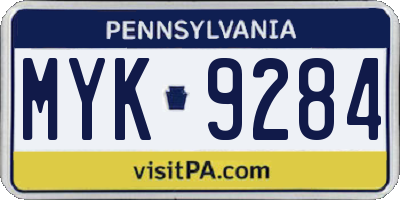 PA license plate MYK9284