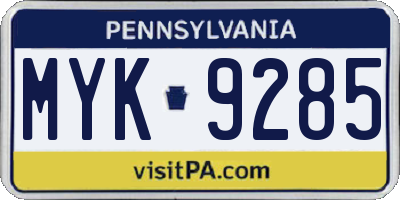 PA license plate MYK9285