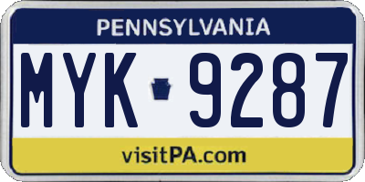 PA license plate MYK9287