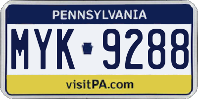PA license plate MYK9288