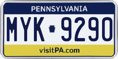 PA license plate MYK9290