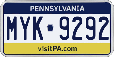 PA license plate MYK9292