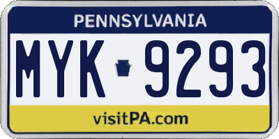 PA license plate MYK9293