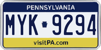 PA license plate MYK9294