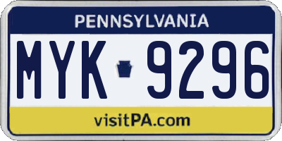 PA license plate MYK9296