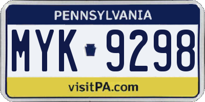 PA license plate MYK9298