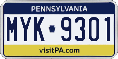 PA license plate MYK9301