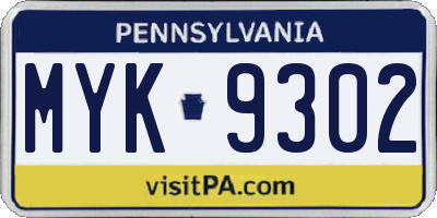 PA license plate MYK9302