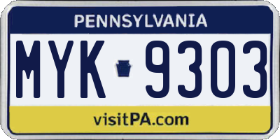 PA license plate MYK9303