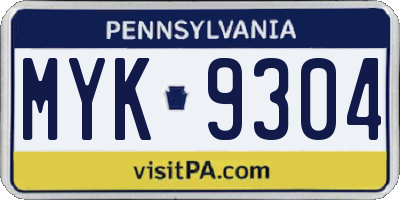 PA license plate MYK9304