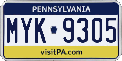 PA license plate MYK9305