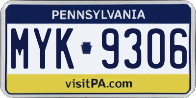 PA license plate MYK9306