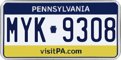 PA license plate MYK9308