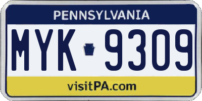 PA license plate MYK9309