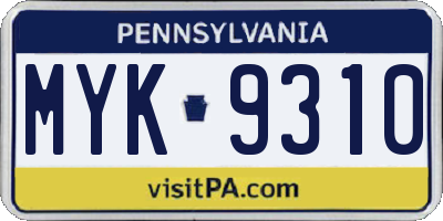 PA license plate MYK9310