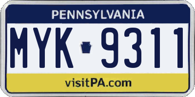 PA license plate MYK9311