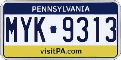 PA license plate MYK9313