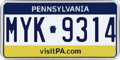 PA license plate MYK9314