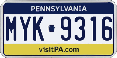 PA license plate MYK9316