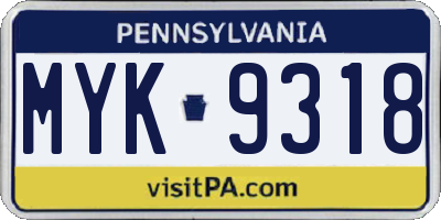 PA license plate MYK9318