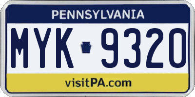 PA license plate MYK9320