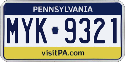 PA license plate MYK9321
