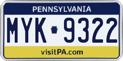 PA license plate MYK9322