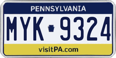 PA license plate MYK9324