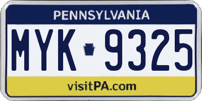 PA license plate MYK9325