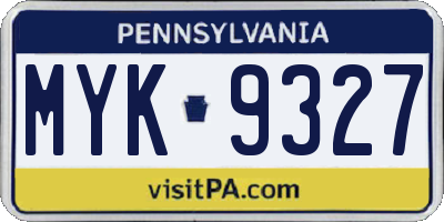 PA license plate MYK9327