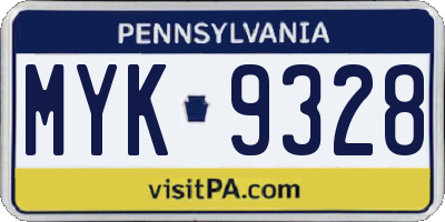 PA license plate MYK9328