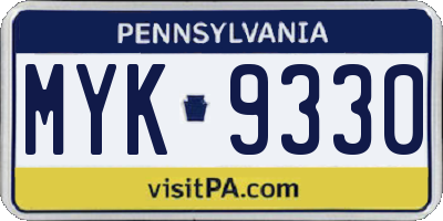 PA license plate MYK9330